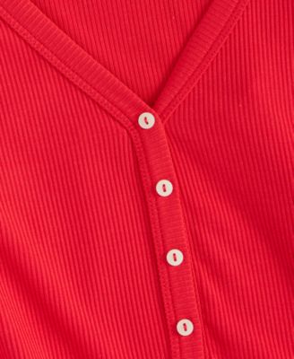 Women's Long-Sleeve Ribbed Henley Sleep Top XS-3X, Created for Macy's