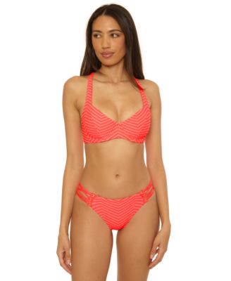 Becca Womens Connect Corset Lace Up Bikini Top High Waist Bottoms In Gold