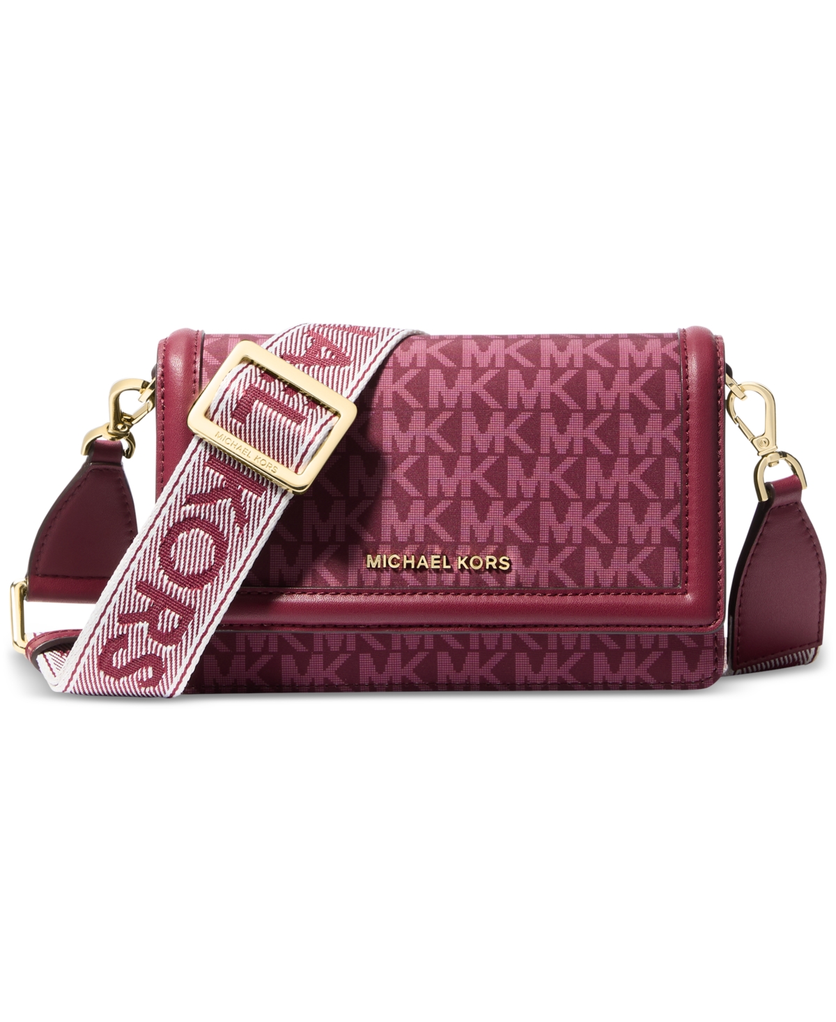 Michael Kors Michael  Jet Set Small Logo Nylon Crossbody In Burgundy