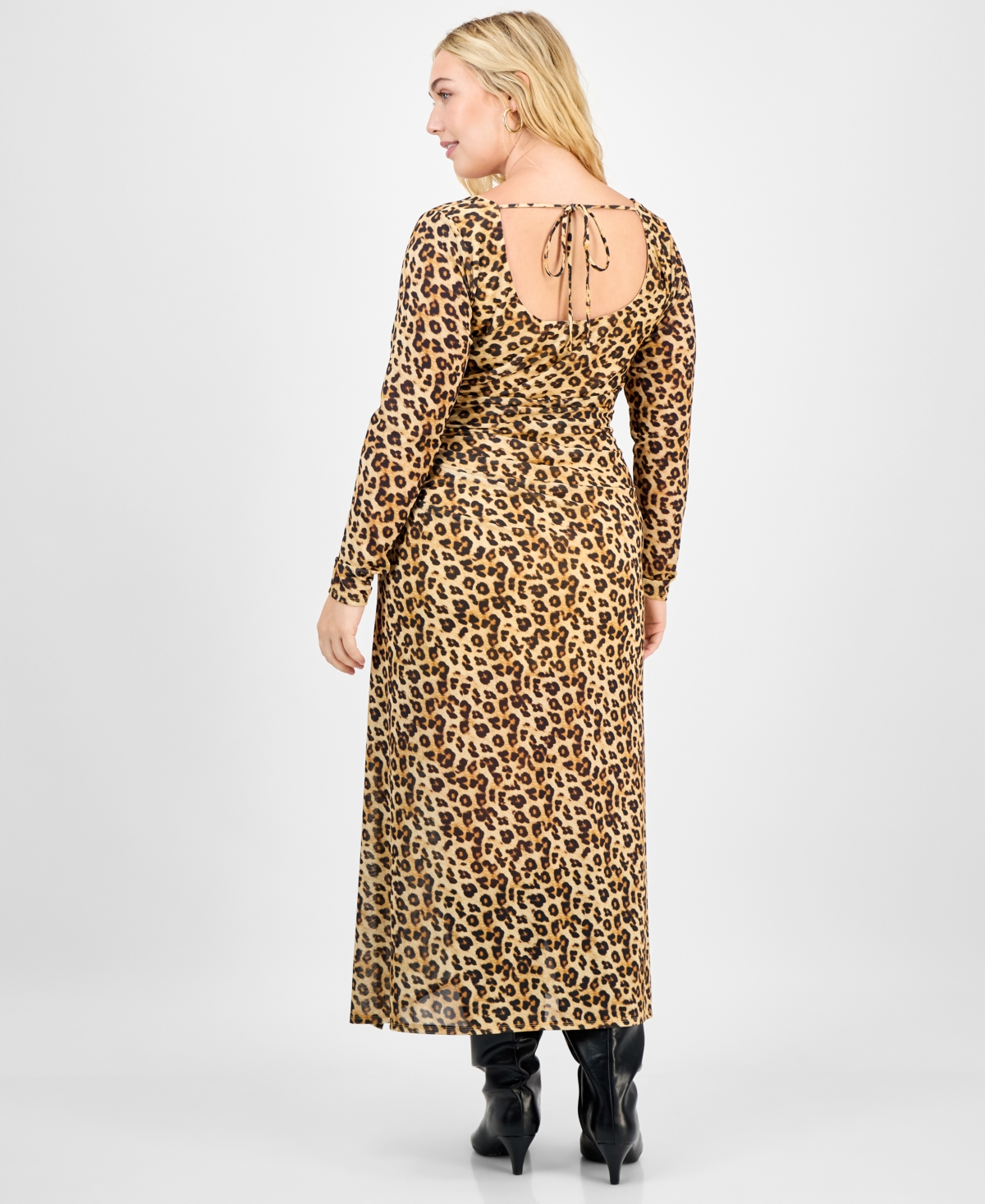 Bar Iii Trendy Plus Printed-mesh Ruched Midi Dress, Macy's Exclusive In Animal Print