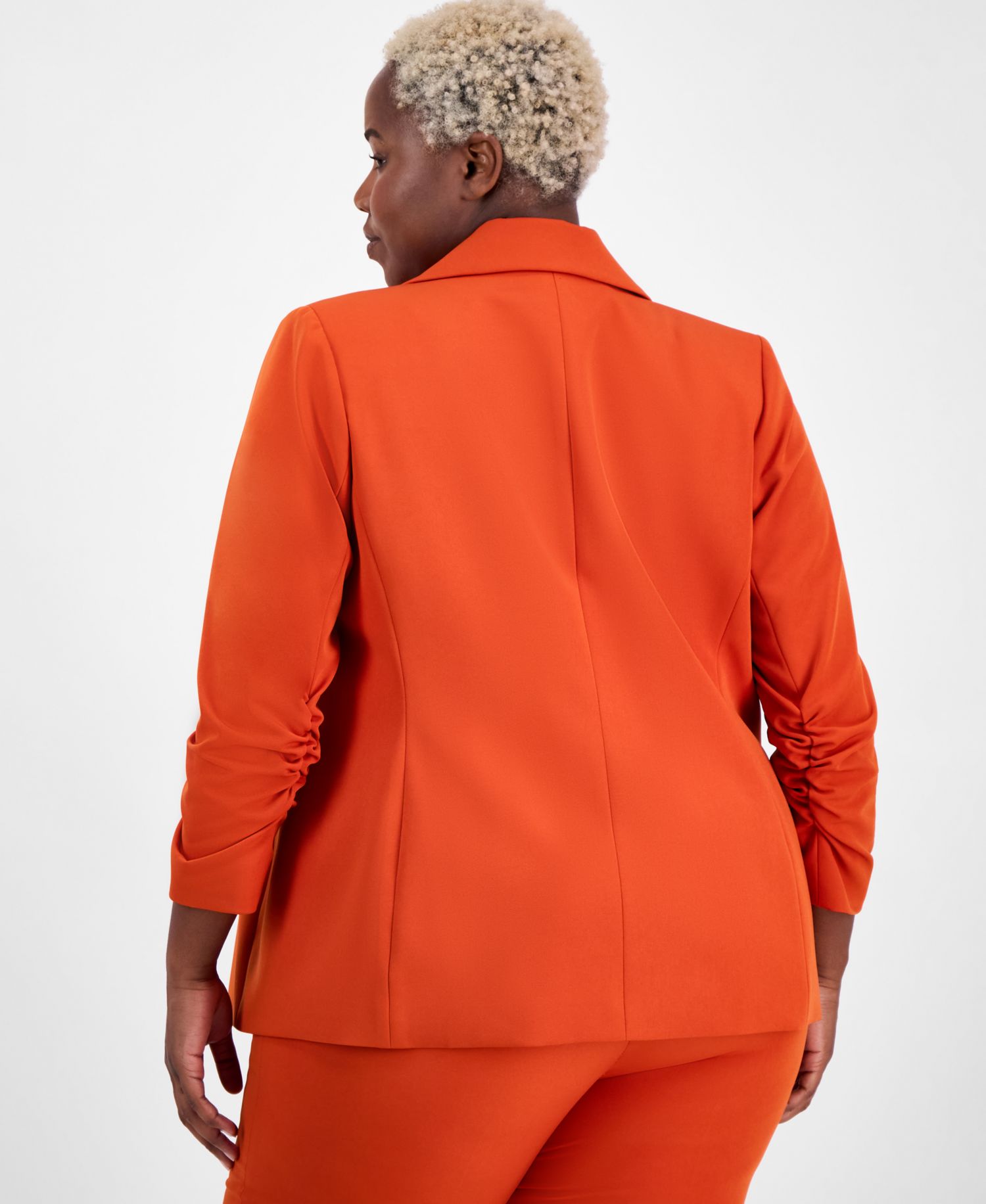 ASL Plus Size Double-Breasted Ruched-Sleeve Blazer