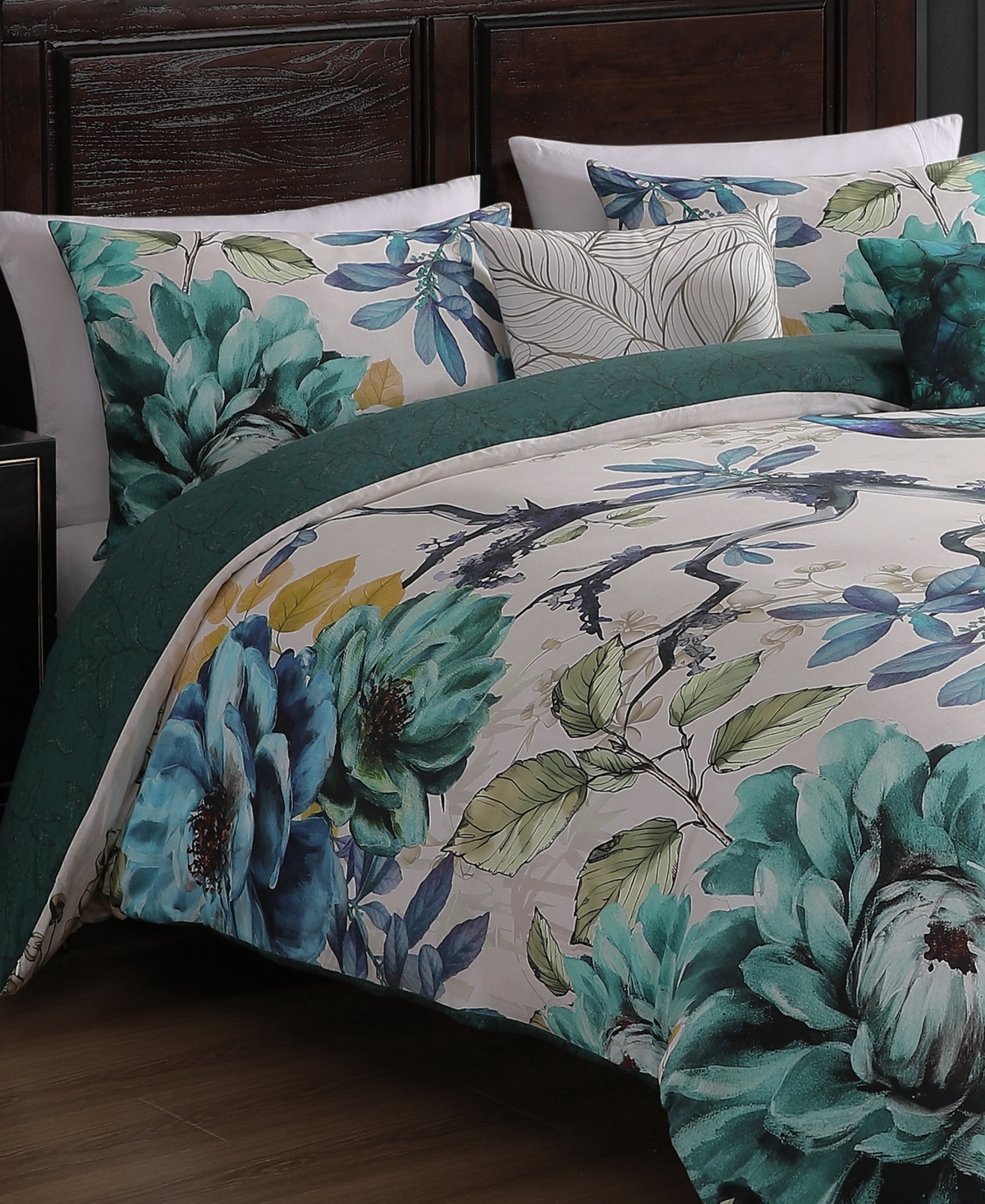 Bebejan Peacock Jardin Bedding 100% Cotton Sateen 5 Piece Queen Size Reversible Comforter Set
