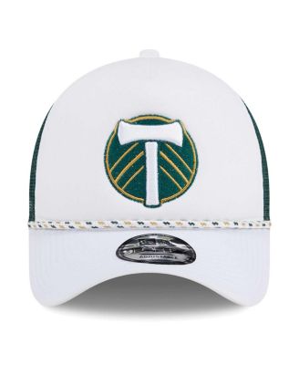 Men's White/Green Portland Timbers Court Sport Foam A-Frame 9FORTY Adjustable Trucker Hat
