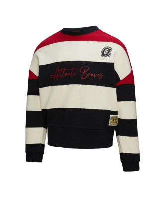 Women's Red/Black Atlanta Braves Cooperstown Collection Blocked Fleece Pullover Sweatshirt