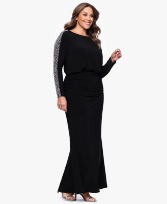 Plus Size Scoop-Neck Long-Beaded-Sleeve Dress