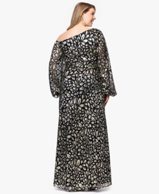 Plus Size Metallic Printed Long A-Line Dress