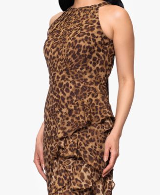 Petites Printed Halter Long Sheath Dress