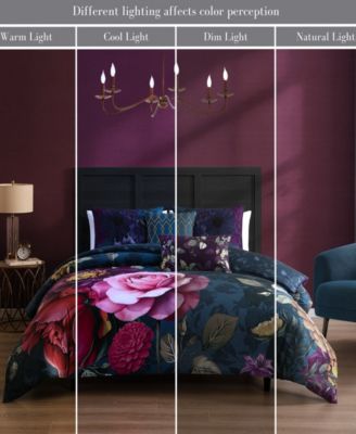 Vibrant Flora Bedding 100% Cotton Sateen 5 Piece Queen Size Reversible Comforter Set