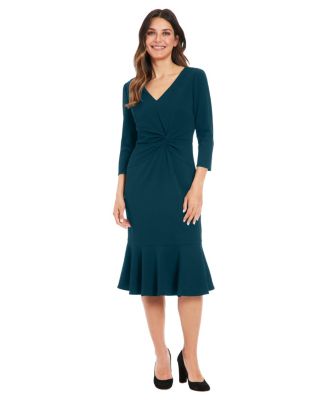 London Times - Petite Side-Knit 3/4-Sleeve Midi Dress