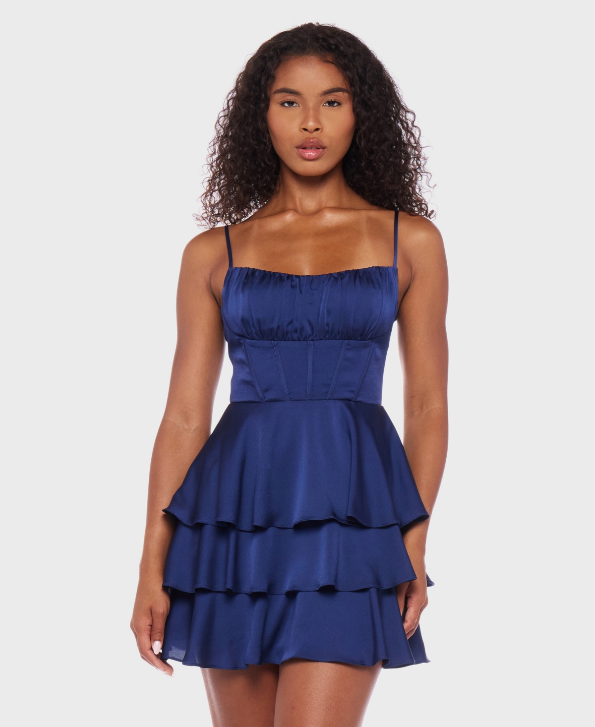 Juniors' Sleeveless Satin Fit & Flare Dress - Navy