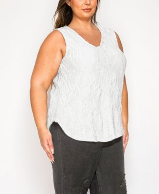 Plus Size Spiral Wave Texture Double V-Neck Curved Hem Tank Top