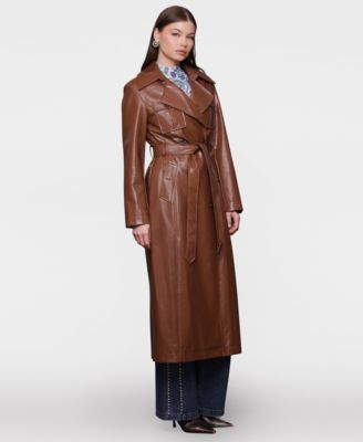 Women's Belted Faux-Leather Trench Coat