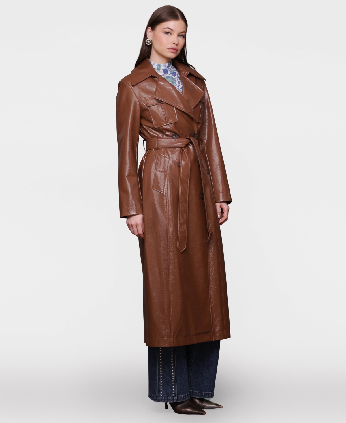 Avec Les Filles Women's Belted Faux-leather Trench Coat In Brown