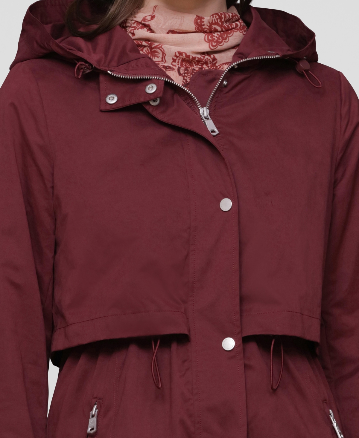 Avec Les Filles Hooded Long Coat In Burgundy