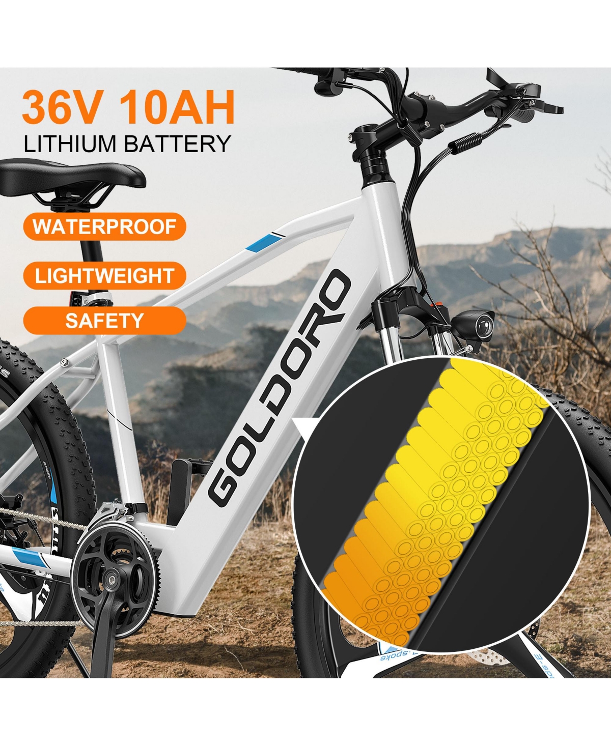 Goldoro Electric Bike 26" X7 Aluminum Alloy Mountain Bike, 350W/36V, Max 17.4 Mph, 21 speed with Alloy Wheels