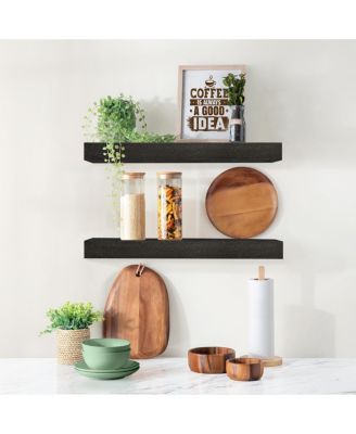 2 Pack 16" Solid Wood Floating Shelves - for Bathroom Decor, Books, Bedroom & Living Room