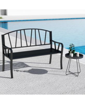 51'' Metal Garden Bench Patio Slatted Bench for 2-3 People & Park-Style Loveseat