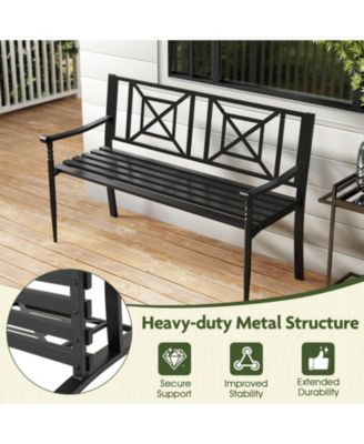 51'' Metal Bench Slatted Garden Bench for 2-3 People Patio Park-Style Loveseat