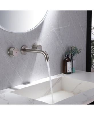 Two-Handle Wall-Mounted Bathroom Sink Faucet in Brushed Gold Finish