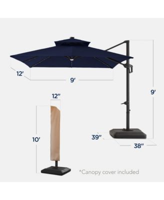 9x12ft 2-Tier Square Outdoor Solar LED Cantilever Umbrella w/ 360-Rotating Base  –