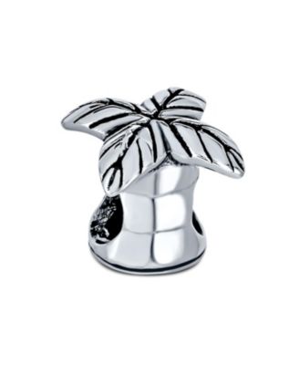 Tropical Beach Palm Tree Charm Bead In Oxidized Sterling Silver For Bracelets