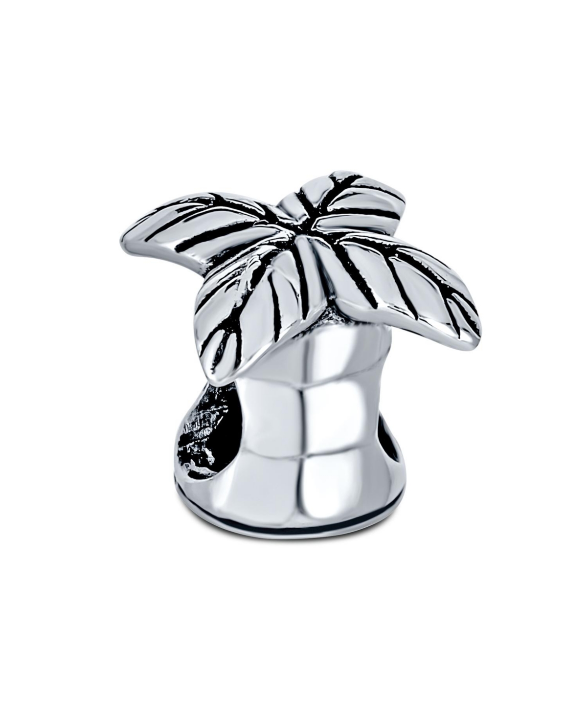 Tropical Beach Palm Tree Charm Bead in Oxidized Sterling Silver for Bracelets - Grey