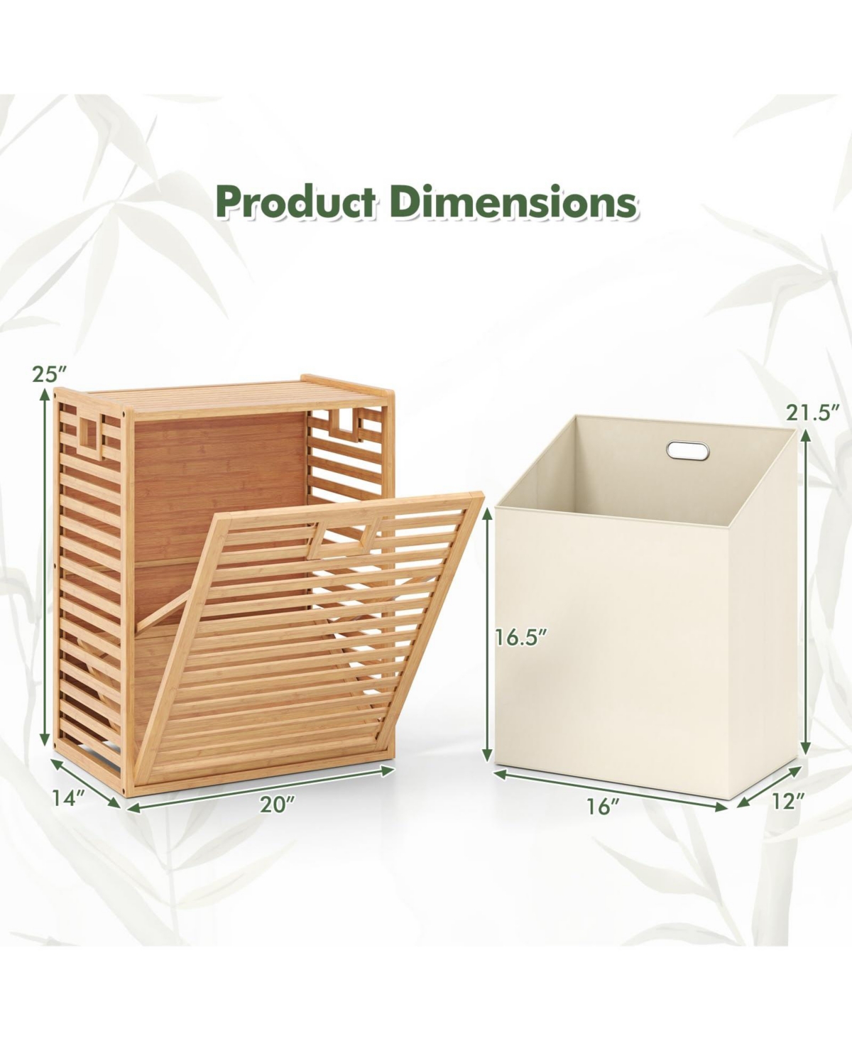 18 Gal Bamboo Tilt-out Laundry Hamper with Removable Fabric Bin
