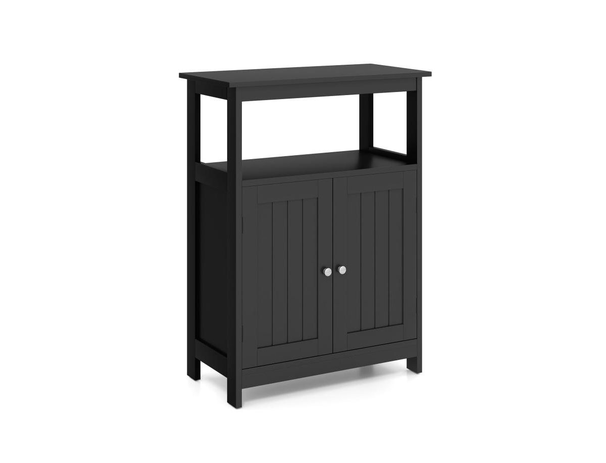 Bathroom Floor Cabinet Freestanding Storage Organizer with Open Compartment - Black