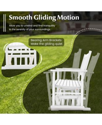 2 Seats Outdoor Glider Bench Poplar Wood Patio Swing Glider Loveseat Chair w/ Armrests