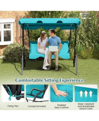 3 Seat Outdoor Patio Canopy Porch Swing with Cushioned Steel Frame