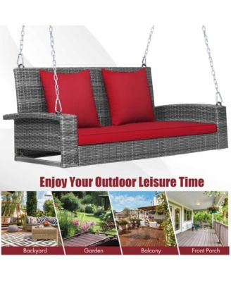 2-Person Patio PE Wicker Hanging Porch Swing Bench Chair Cushion 800 Pounds