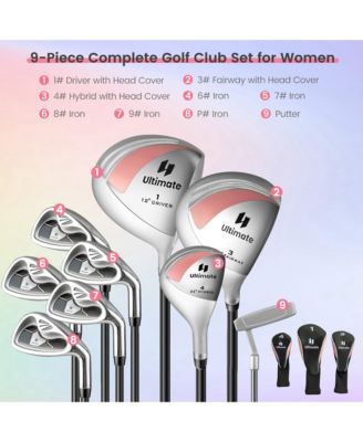 Women's 9 Pieces Complete Golf Club Set w/ 460cc Alloy Driver & Head Covers
