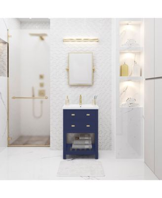 Viola 24 in. W Bath Vanity in Monarch Blue Finish with Ceramics Integrated Vanity Top with White Basin