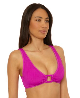 Women's Crinkle Crush Pucker Stripe Convertible Buckle Bikini Top