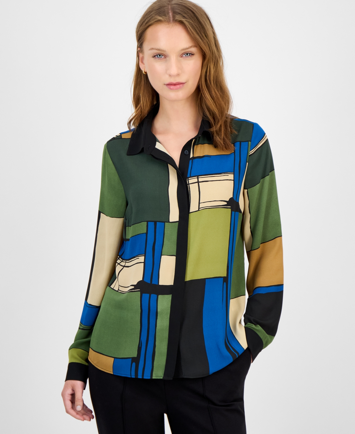 T Tahari Women's Printed Button-front Blouse In Multi
