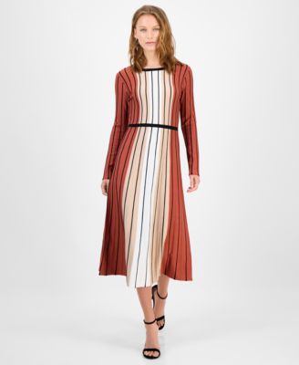T Tahari - Women's Striped Fit & Flare Knit Dress