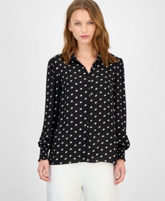 T Tahari - Women's Dot-Print Button-Front Blouse
