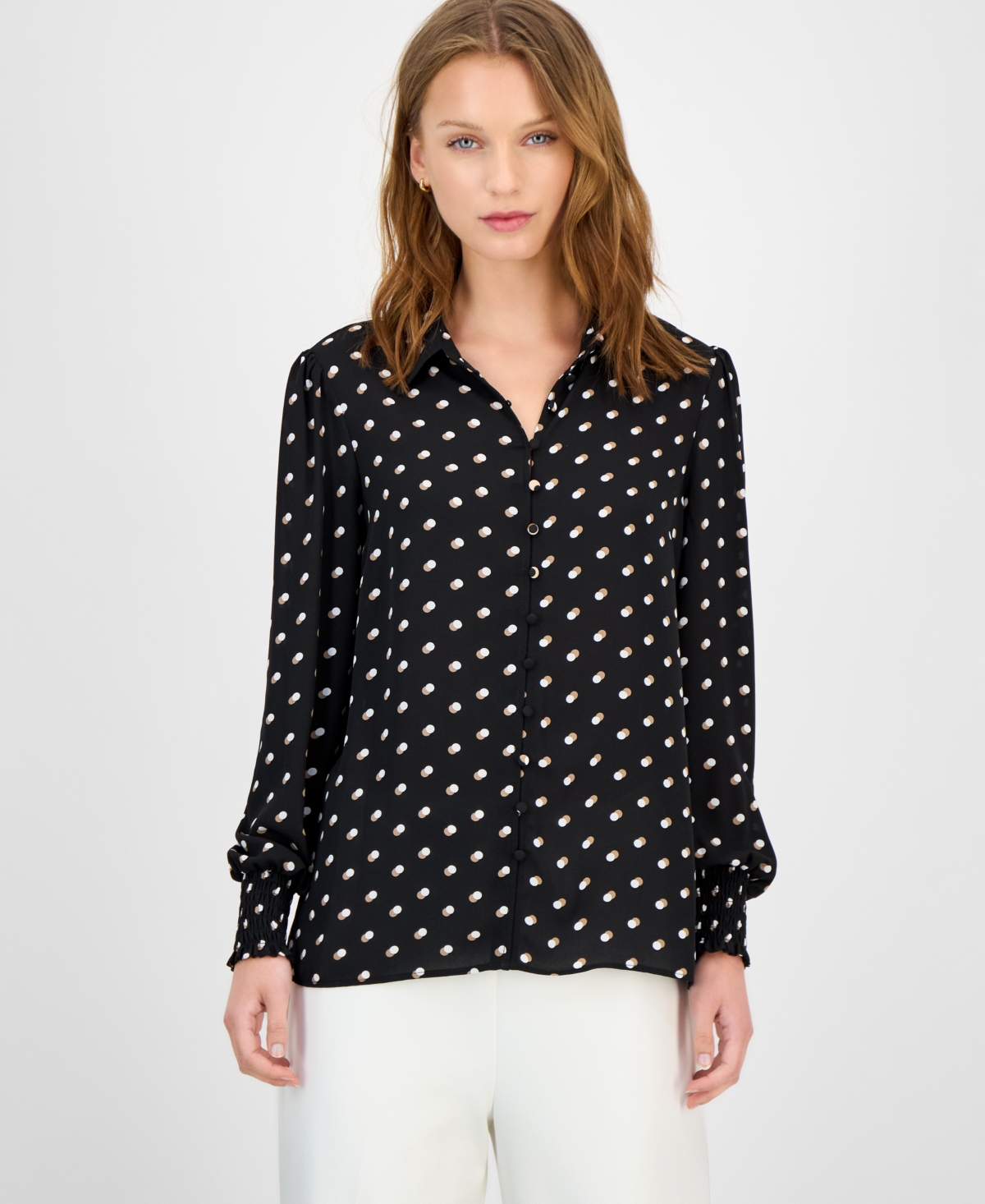 T Tahari Women's Dot-print Button-front Blouse In Multi