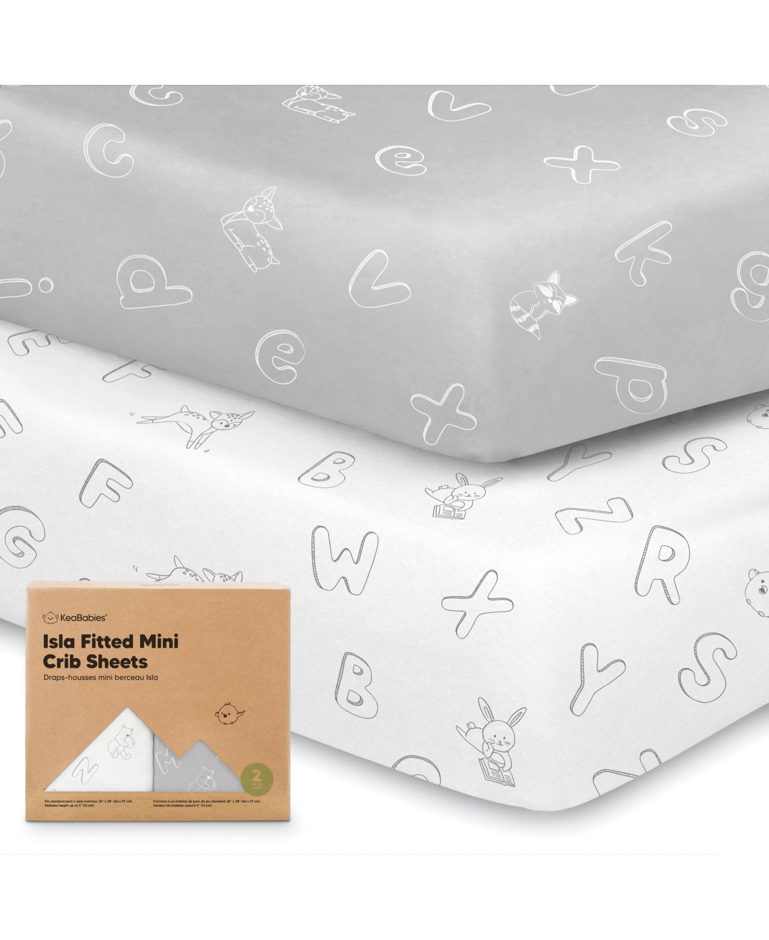 2-Pack Mini Crib Sheets, Pack and Play Sheets Fitted, Pack N Play Sheets, Organic Fitted Crib Sheet Cover