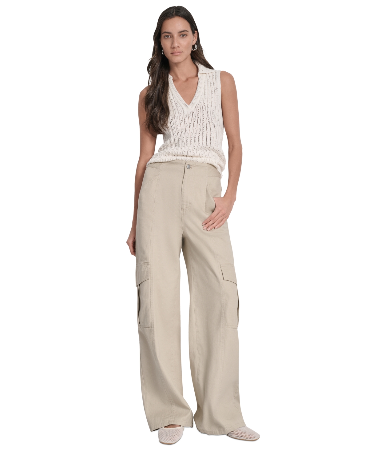 Women's High Rise Cotton Cargo Jeans - Black