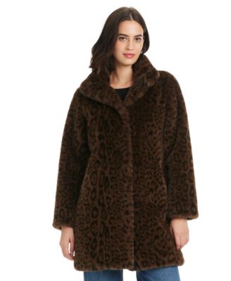 Jones New York Womens Collared Faux Fur Coat P Xs Xxl In Black