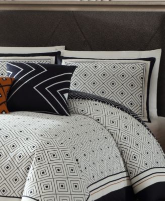 Geometric Black & White Bedding 220 Thread Count 100% Cotton Sateen 5 Piece Reversible King Comforter Set