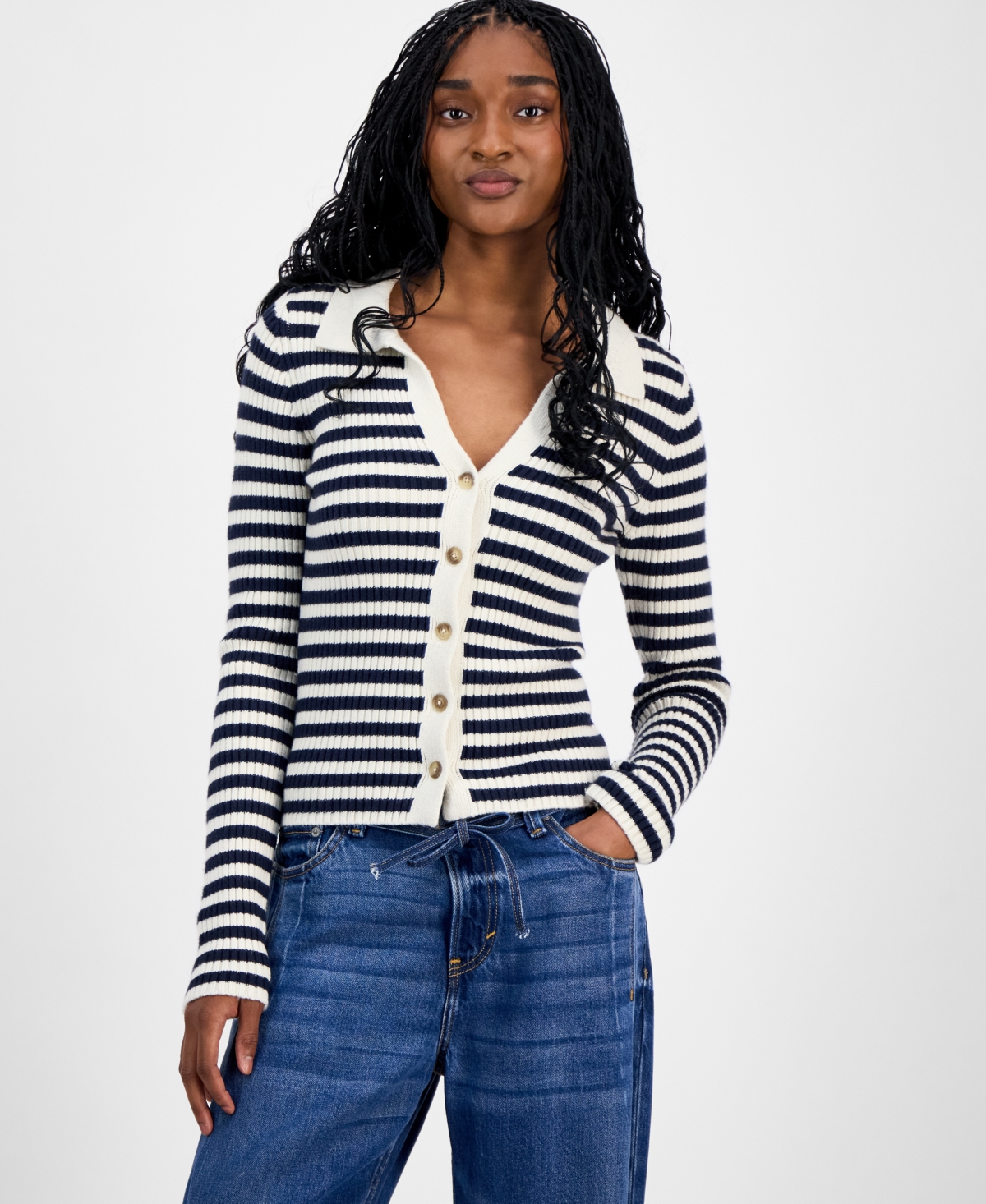 Lucky Brand Women's Striped Cardigan In White