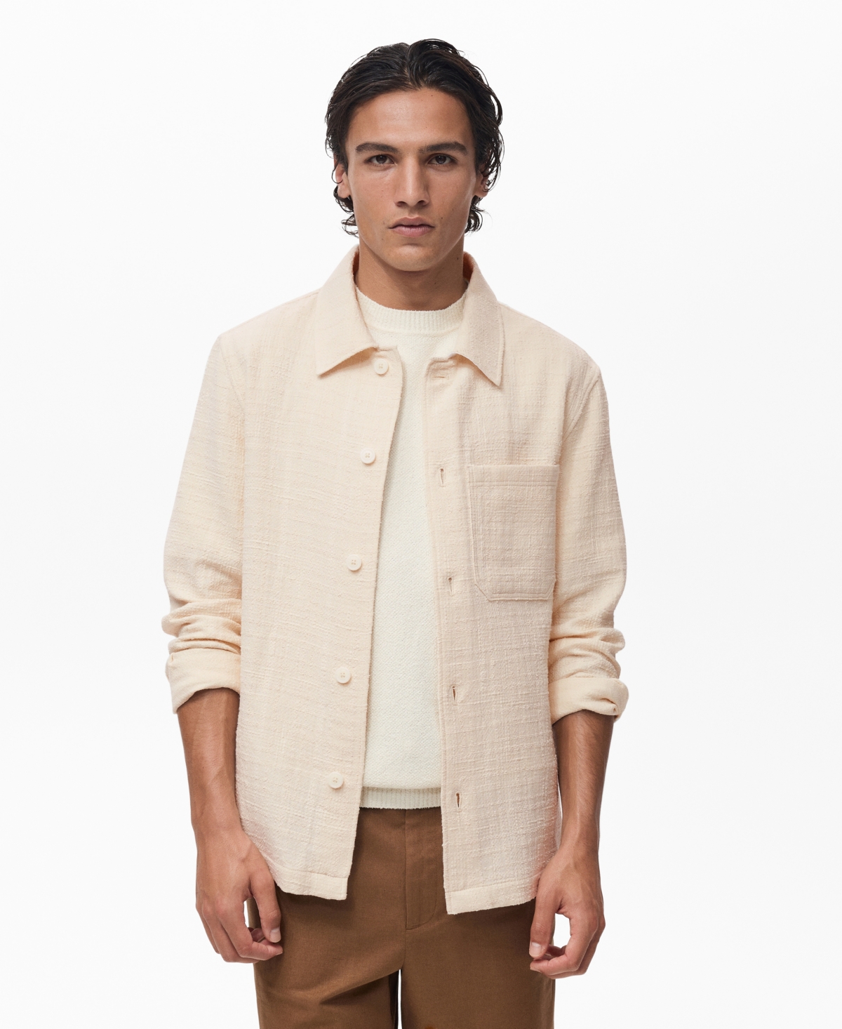 Mango Men's Structured Cotton Overshirt In Neutral