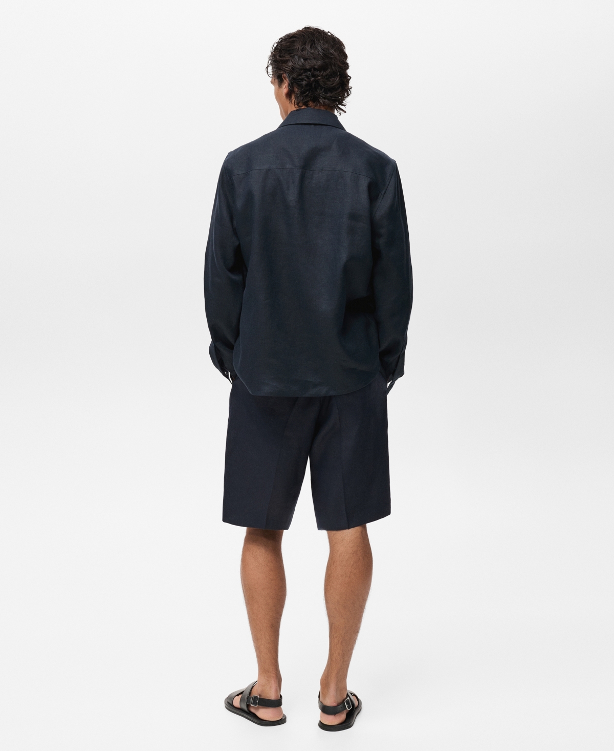 Mango Men's Linen Pockets Overshirt In Blue