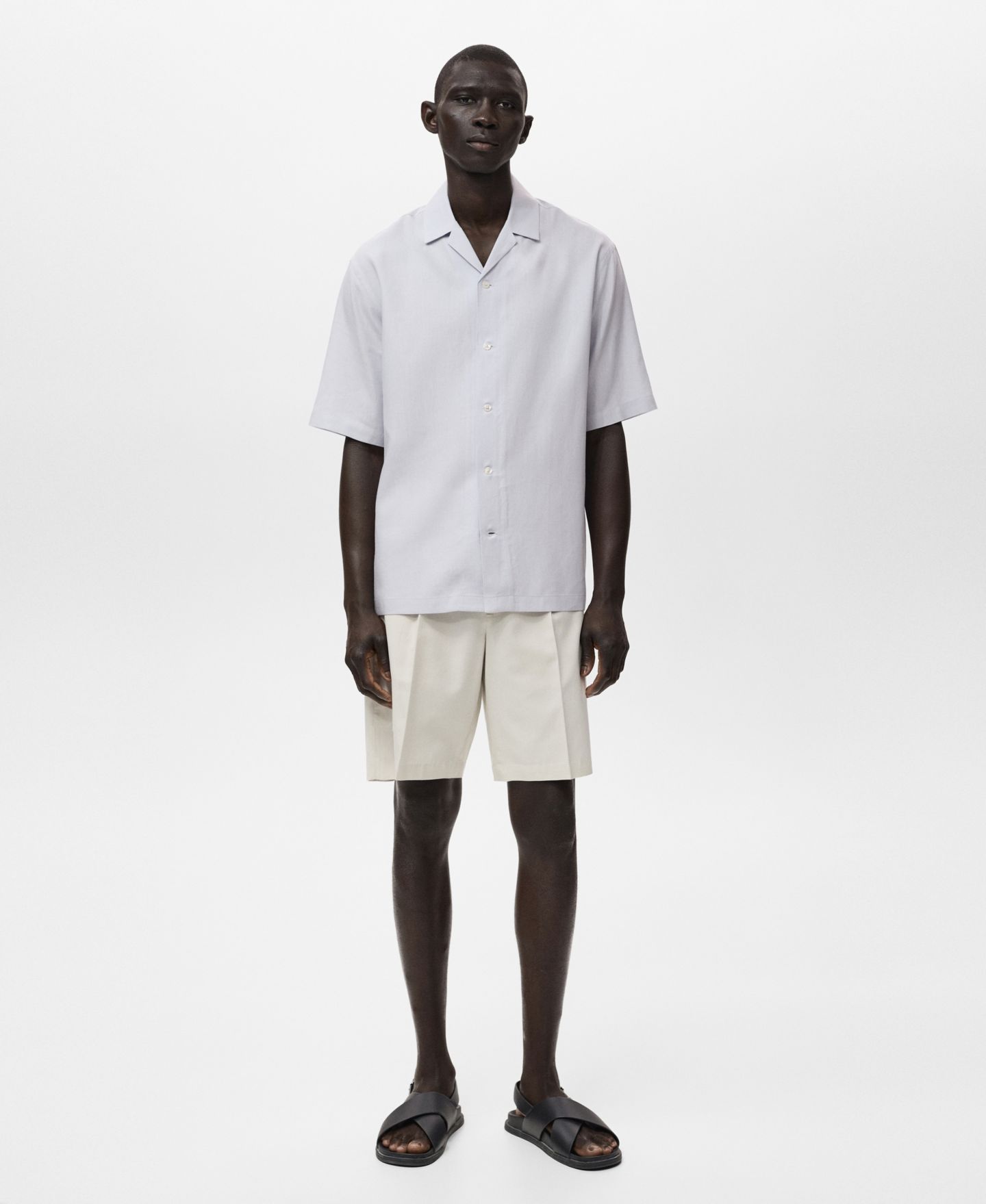 Мужская рубашка Mango Lyocell-Linen Bowling-Collar, цвет: Небесно-голубой — фото 2