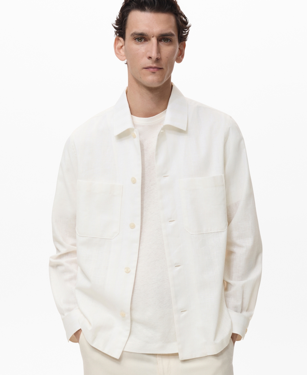 Men's Pockets Linen Overshirt - Ecru