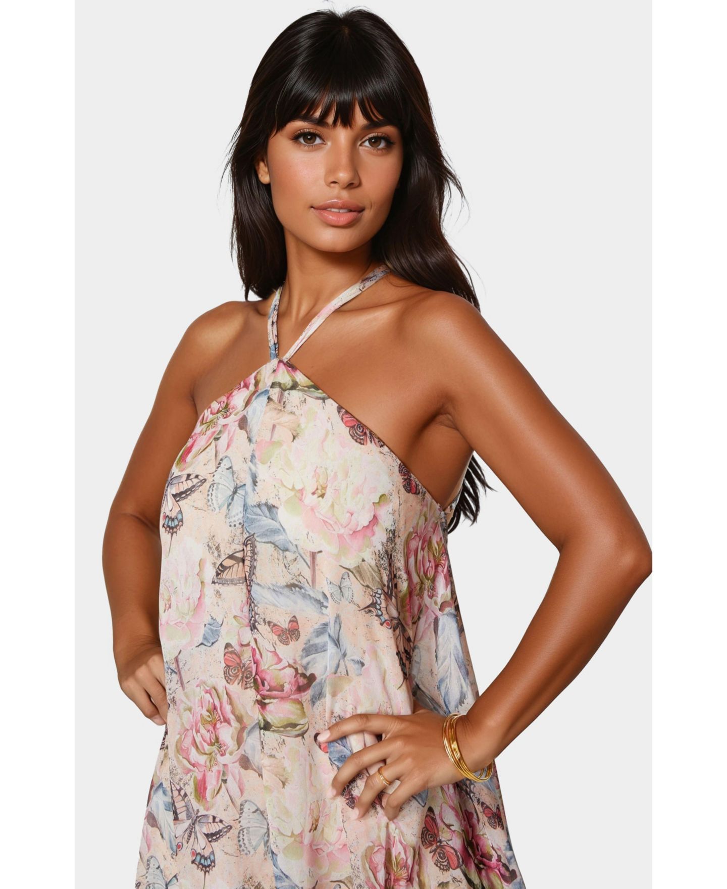 Женское платье Bebe High Low Halter, цвет: Пудровый — фото 3