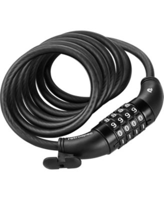 Bike Combination Lock - Heavy Duty Anti-Theft Cable Lock With 5-Digit Custom Combo - 6 Foot Coiled Cut Resistant Cable and Mounting Bracket