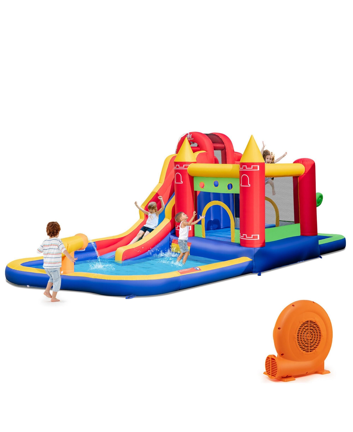 9 in 1 Inflatable Bounce House Water Park w/ 680W Blower for 3-10 Years Old - Multicolor